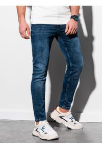 Ombre Clothing - Spodnie męskie jeansowe SKINNY FIT P1007 - granatowe - XL. Kolor: niebieski. Materiał: jeans. Styl: klasyczny #1