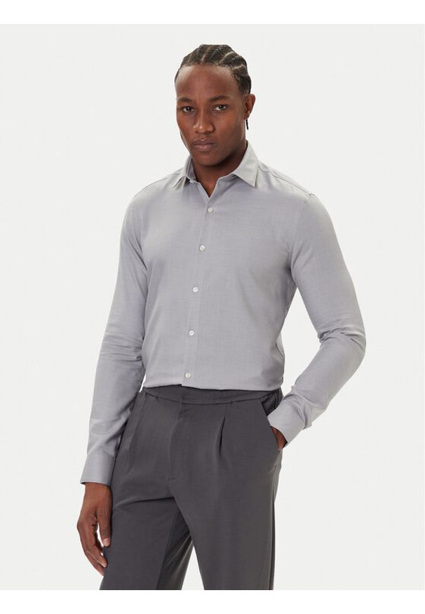 Calvin Klein Koszula LV019EU066 Szary Slim Fit. Kolor: szary. Materiał: syntetyk
