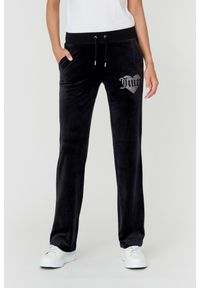 Juicy Couture - JUICY COUTURE Czarne spodnie Heart Diamante. Kolor: czarny. Materiał: poliester. Wzór: aplikacja #1