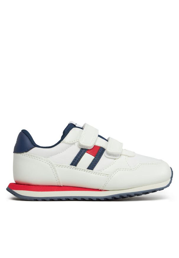 TOMMY HILFIGER - Tommy Hilfiger Sneakersy Flag Low Cut Velcro Sneaker T1B9-33129-0208 S Biały. Kolor: biały. Materiał: skóra