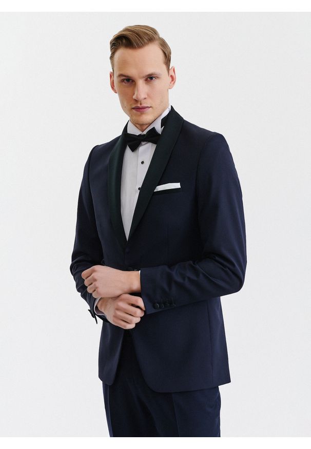 Pako Lorente - PAKO LORENTE – Marynarka smokingowa P000B-3S-002-G-S. Okazja: na ślub cywilny, na wesele. Materiał: wełna