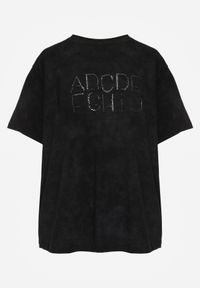 Renee - Czarny Bawełniany T-shirt Oversize z Haftowanym Napisem z Cekinami Talomora. Okazja: na imprezę, na co dzień. Kolor: czarny. Materiał: bawełna. Wzór: haft, napisy. Styl: rockowy, casual #3