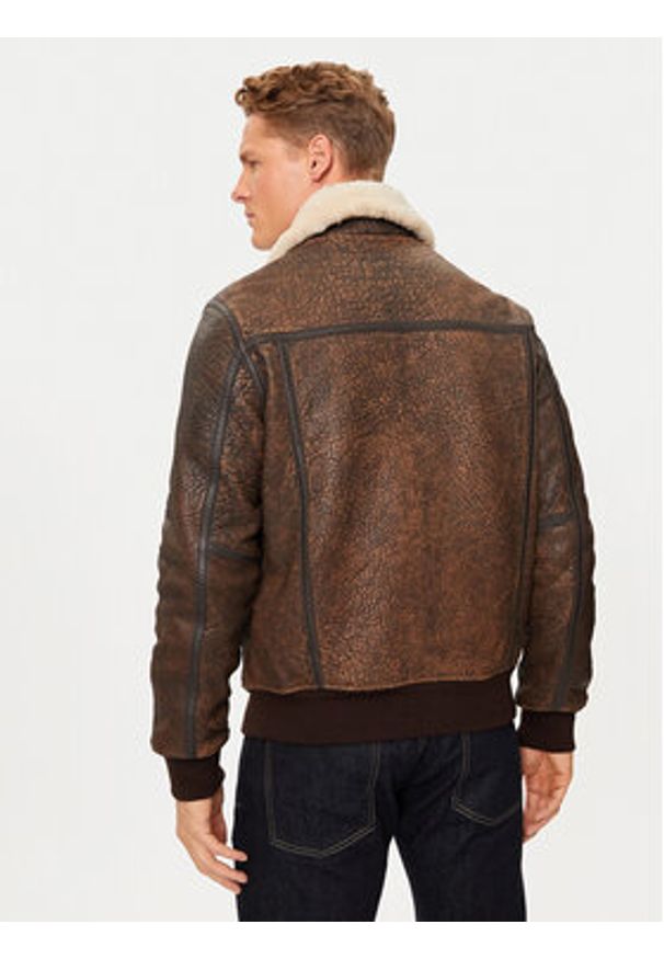 Schott NYC Kurtka skórzana LCBOMBARDIER Brązowy Regular Fit. Kolor: brązowy. Materiał: skóra