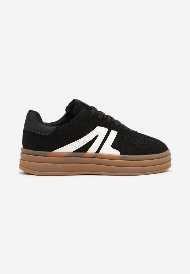 Born2be - Czarne Sneakersy w Stylu Tenisówek na Grubej Podeszwie z Geometrycznym Wzorem Wevirra. Okazja: na co dzień. Kolor: czarny. Wzór: geometria