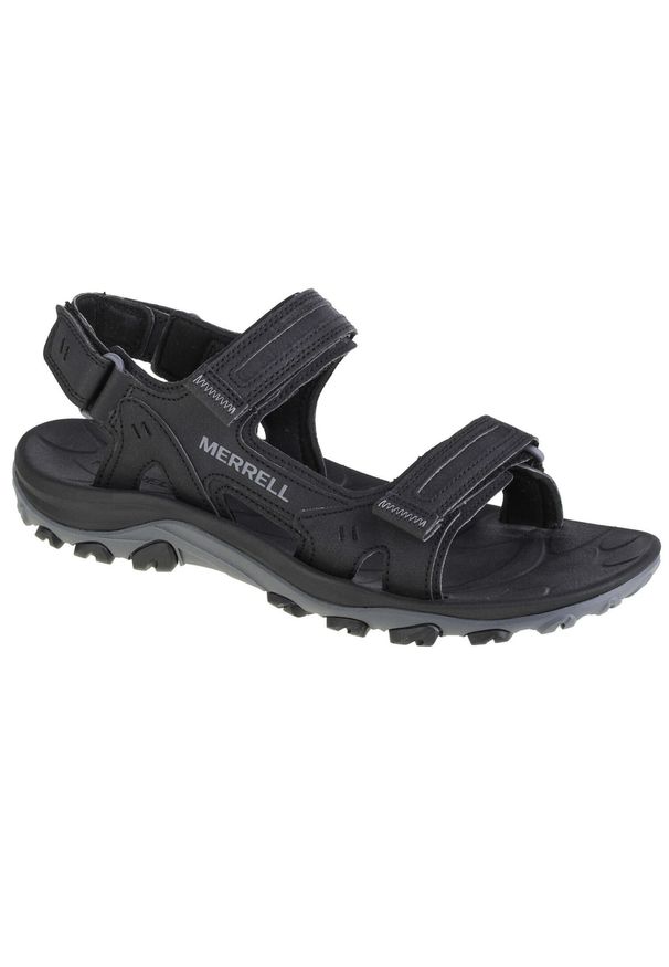 Sandały męskie, Merrell Huntington Sport Convert Sandal. Kolor: czarny. Materiał: skóra, syntetyk, materiał, guma. Sport: turystyka piesza