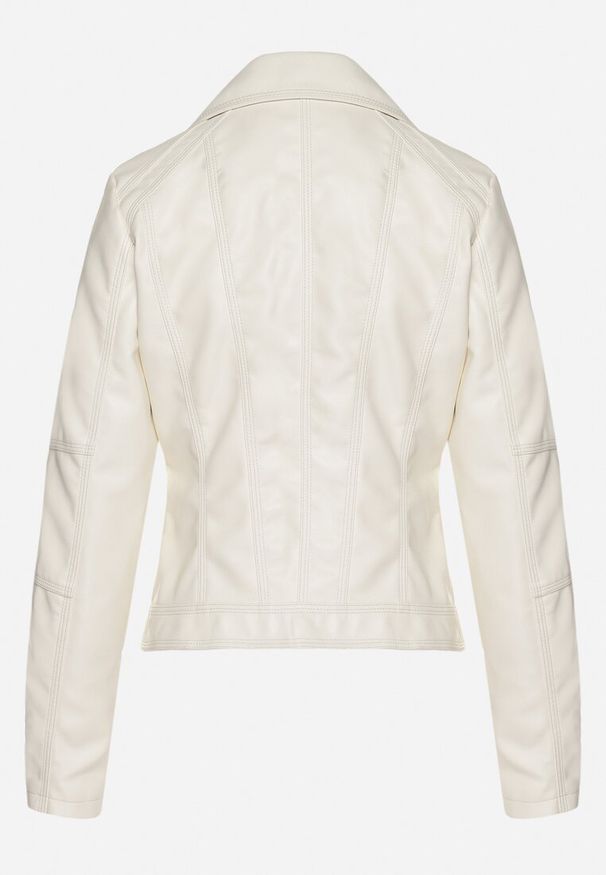 Born2be - Jasnobeżowa Kurtka Typu Ramoneska o Taliowanym Kroju z Kieszeniami Lorantha. Kolor: beżowy. Styl: klasyczny