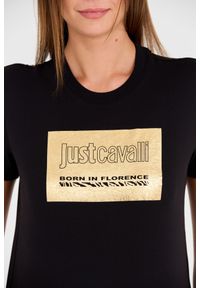Just Cavalli - JUST CAVALLI Czarny damski t-shirt R Gold Tiger Label, Rozmiar M. Kolor: czarny