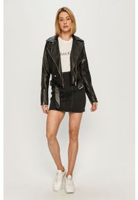 Calvin Klein Jeans - Ramoneska. Typ kołnierza: bez kaptura. Kolor: czarny. Materiał: bawełna, poliester, materiał, skóra #5