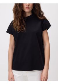 Reserved - T-shirt z raglanowym rękawem - czarny. Kolor: czarny. Materiał: dzianina, bawełna. Długość rękawa: raglanowy rękaw. Wzór: gładki