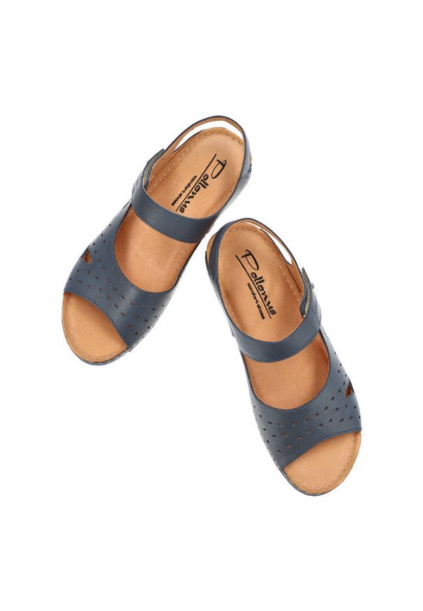 Granatowe Sandały Pollonus Damskie Skórzane Obuwie. Okazja: na co dzień, na spacer. Zapięcie: rzepy. Kolor: niebieski. Materiał: skóra. Wzór: ażurowy. Sezon: lato. Styl: casual, elegancki
