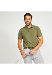 INESIS - Koszulka polo do golfa z krótkim rękawem męska Inesis MW500. Typ kołnierza: golf, polo. Kolor: brązowy, zielony, wielokolorowy. Materiał: poliester, materiał, bawełna. Długość rękawa: krótki rękaw. Długość: krótkie. Wzór: ze splotem. Styl: klasyczny #1