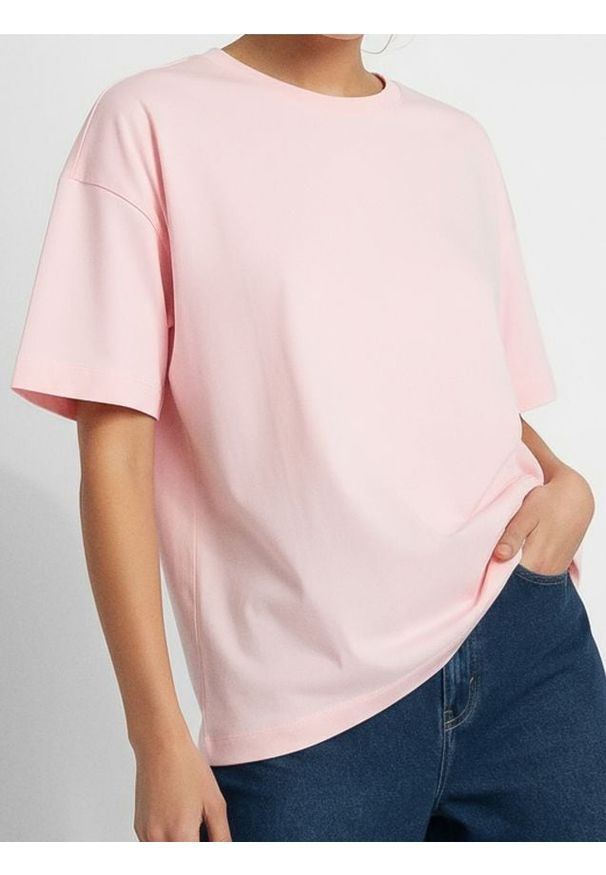 Sinsay - Bawełniana koszulka basic - różowy. Kolor: różowy. Materiał: bawełna