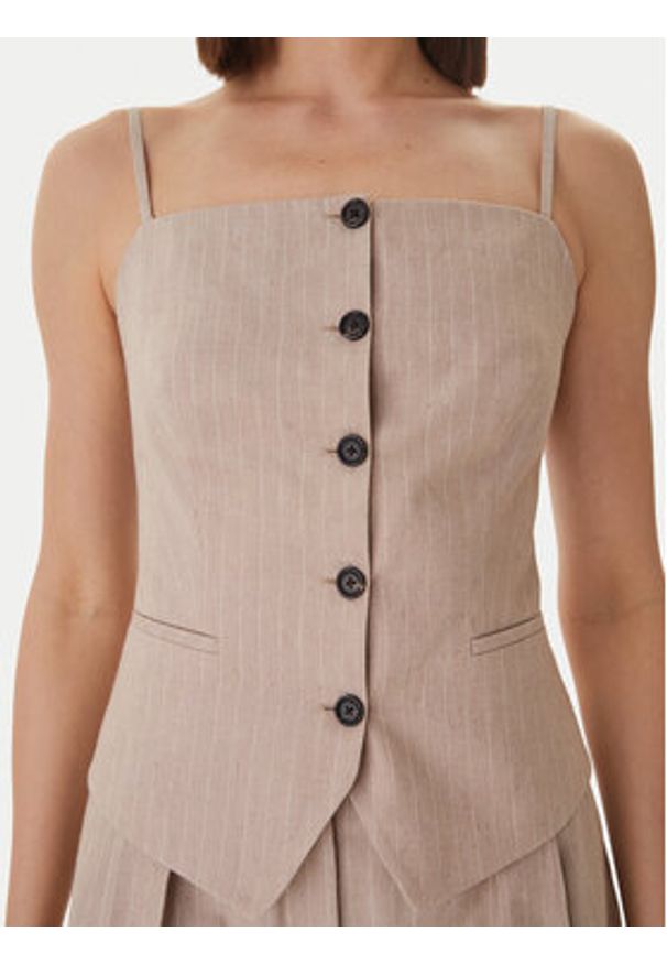 Hugo - HUGO Top Copale 50560007 Beżowy Slim Fit. Kolor: beżowy. Materiał: bawełna