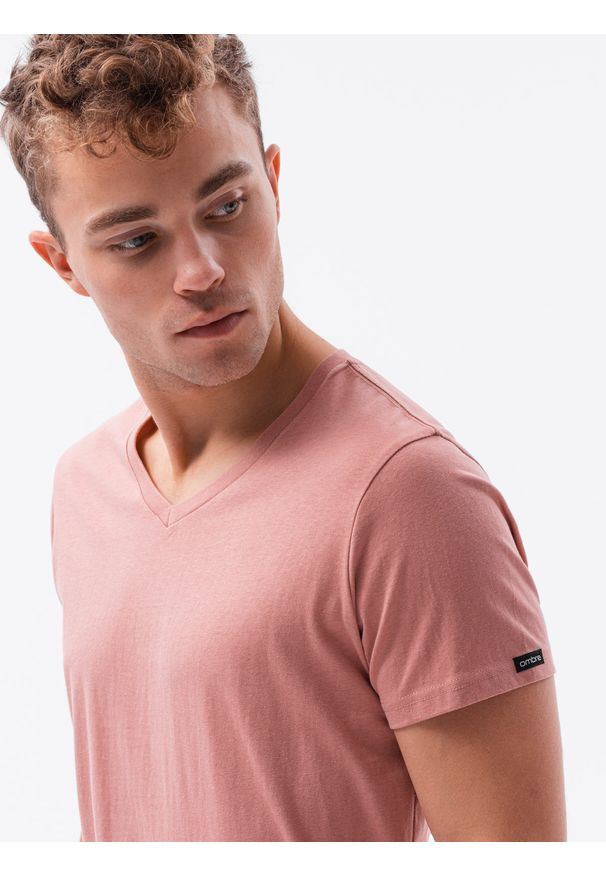Ombre Clothing - T-shirt męski bawełniany basic S1369 - koralowy - XXL. Kolor: czerwony. Materiał: bawełna. Styl: klasyczny