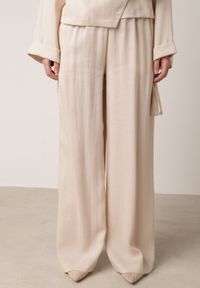 Born2be - Beżowe Wiskozowe Spodnie z Szeroką Nogawką i Wiązaniem w Talii Terisanna. Okazja: na co dzień. Kolor: beżowy. Materiał: wiskoza. Styl: casual, elegancki, klasyczny #8