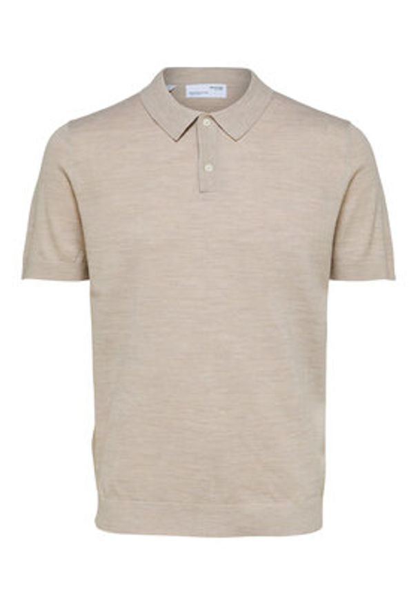 Selected Homme Polo 16088649 Beżowy. Typ kołnierza: polo. Kolor: beżowy. Materiał: syntetyk