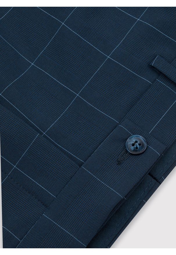 Pako Lorente - PAKO LORENTE – Męskie spodnie garniturowe w kolorze granatowym w niebieską kratkę. Kolor: niebieski. Materiał: poliester, wiskoza, elastan. Wzór: kratka