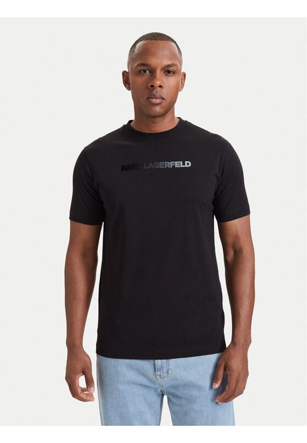 Karl Lagerfeld - KARL LAGERFELD T-Shirt 755060 564242 Czarny Regular Fit. Typ kołnierza: dekolt w karo. Kolor: czarny. Materiał: bawełna