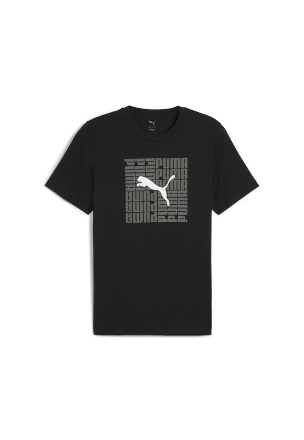 Puma - Męska koszulka o kwadratowym kroju z grafiką PUMA. Kolor: czarny. Sport: bieganie