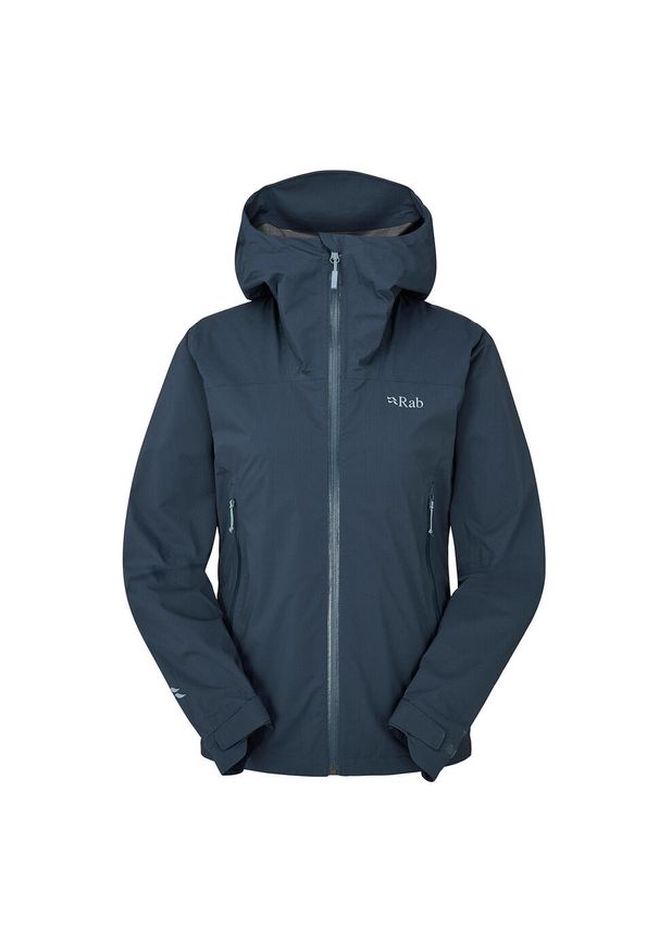 Kurtka przeciwdeszczowa damska Rab Women's Downpour Light Jacket z kapturem. Typ kołnierza: kaptur. Kolor: niebieski. Sport: turystyka piesza