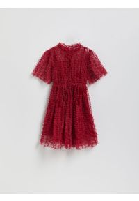 Reserved - Tiulowa sukienka z kokardkami - czerwony. Typ kołnierza: kokarda. Kolor: czerwony. Materiał: tiul #1