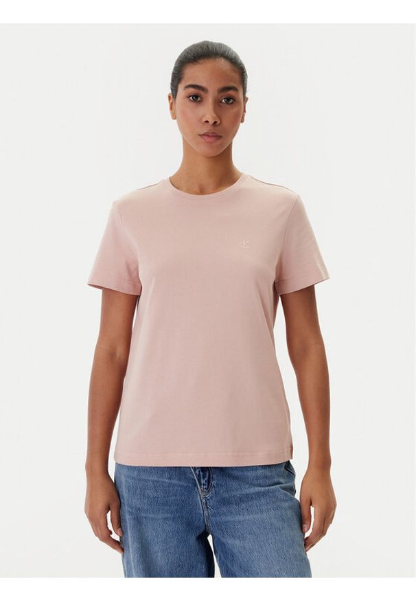 Calvin Klein Jeans T-Shirt Monogram LV047B224G Koralowy Regular Fit. Kolor: pomarańczowy. Materiał: bawełna