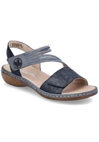 Skórzane sandały damskie na rzepy granatowe Rieker 65964-12. Zapięcie: rzepy. Kolor: niebieski. Materiał: skóra #1
