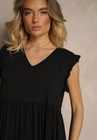 Renee - Czarna Sukienka z Bawełny z Falbankami Hirlio. Okazja: na co dzień. Typ kołnierza: kołnierz z falbankami. Kolor: czarny. Materiał: bawełna. Sezon: lato. Styl: elegancki, casual #3