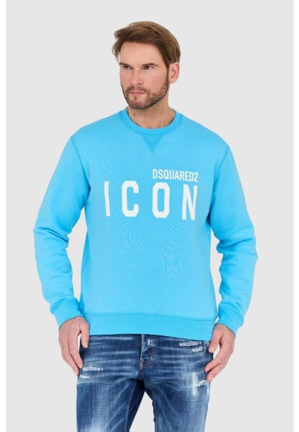 DSQUARED2 Niebieska bluza męska z dużym białym logo icon, Rozmiar S. Kolor: niebieski