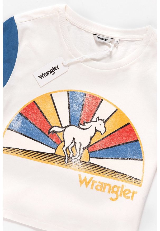 Wrangler - WRANGLER T SHIRT DAMSKI CROP TEE EGRET OFF WHITE W7382GFIO 112131030. Wzór: nadruk. Styl: vintage