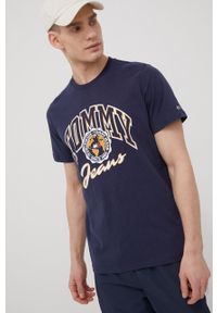 Tommy Jeans t-shirt bawełniany kolor granatowy z nadrukiem. Kolor: niebieski. Materiał: bawełna. Wzór: nadruk