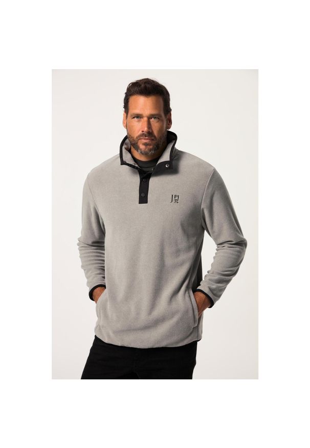 JAY-PI - Męski Półgolf odzież narciarska stójka z listwą guzikową. Typ kołnierza: kołnierzyk stójkowy. Kolekcja: plus size. Kolor: szary. Materiał: poliester, materiał. Sezon: zima. Sport: narciarstwo