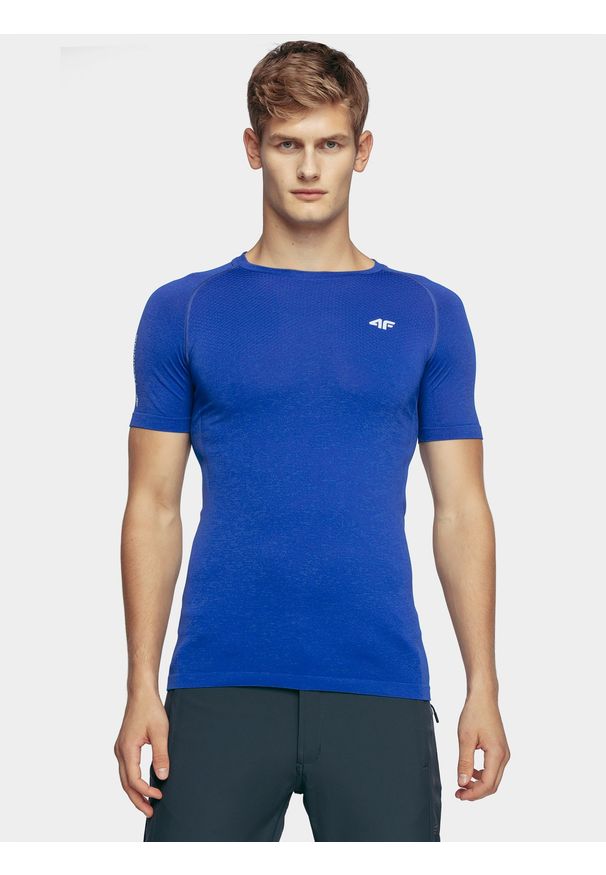 4f - Koszulka treningowa slim szybkochnąca męska. Kolor: niebieski. Materiał: włókno. Długość rękawa: raglanowy rękaw. Sport: fitness