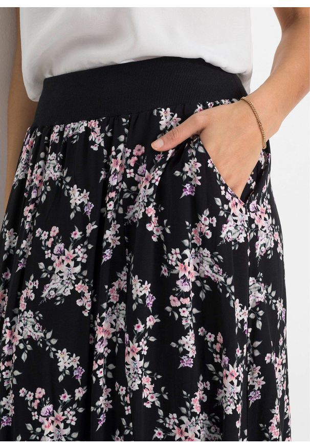 bonprix - Spódnica maxi z wiskozy. Kolor: czarny. Materiał: wiskoza. Długość: długie