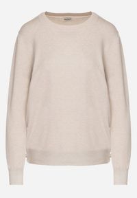 Born2be - Beżowy Sweter z Guzikami z Boku Tusiana. Okazja: na co dzień. Kolor: beżowy. Materiał: jeans. Styl: casual, klasyczny #2