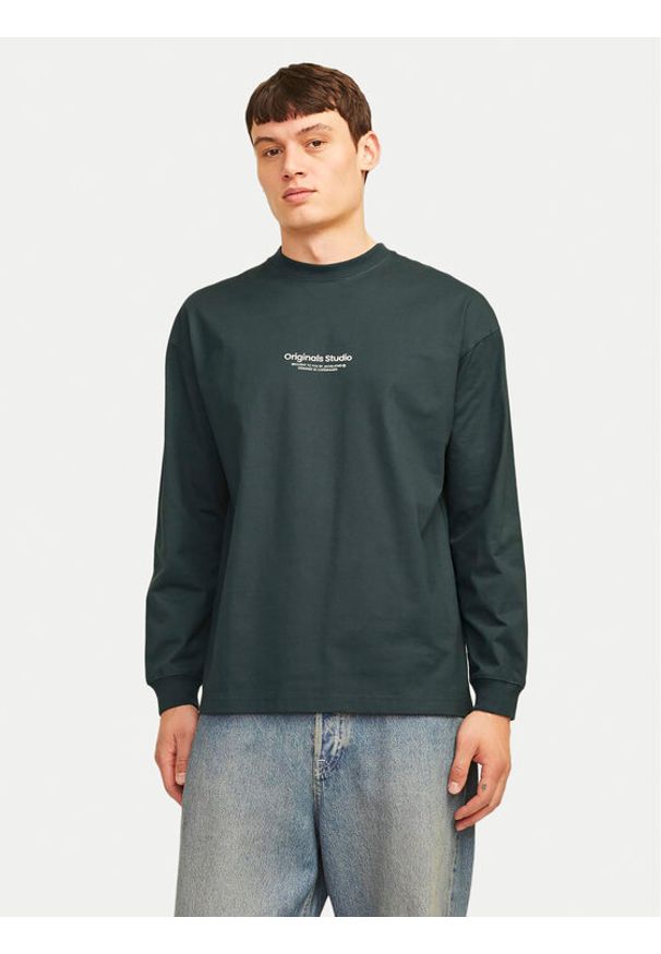 Jack & Jones - Jack&Jones Longsleeve Vesterbro 12251775 Zielony Loose Fit. Kolor: zielony. Materiał: bawełna. Długość rękawa: długi rękaw