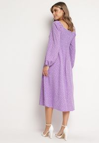 Born2be - Fioletowa Rozkloszowana Sukienka Midi w Kropki Farnai. Kolor: fioletowy. Wzór: kropki. Typ sukienki: rozkloszowane. Styl: retro. Długość: midi #7