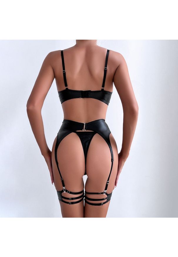 Intica - Komplet bielizny z wycięciami elegancki na specjalne okazje Ghica. Kolor: czarny. Wzór: gładki