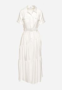 Born2be - Biała Sukienka Koszulowa o Rozkloszowanym Kroju z Paskiem w Talii Vimorise. Typ kołnierza: dekolt w kształcie V. Kolor: biały. Typ sukienki: koszulowe. Styl: elegancki #6