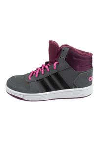 Adidas - Buty adidas Hoops Mid 2.0 K W GZ7796 szare. Zapięcie: pasek. Kolor: szary. Materiał: guma. Szerokość cholewki: normalna. Wzór: aplikacja, paski #5