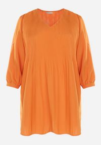Born2be - Pomarańczowa Rozkloszowana Sukienka Mini z Plisowaniem Telesi. Kolekcja: plus size. Kolor: pomarańczowy. Długość rękawa: długi rękaw. Typ sukienki: dla puszystych. Długość: mini #7
