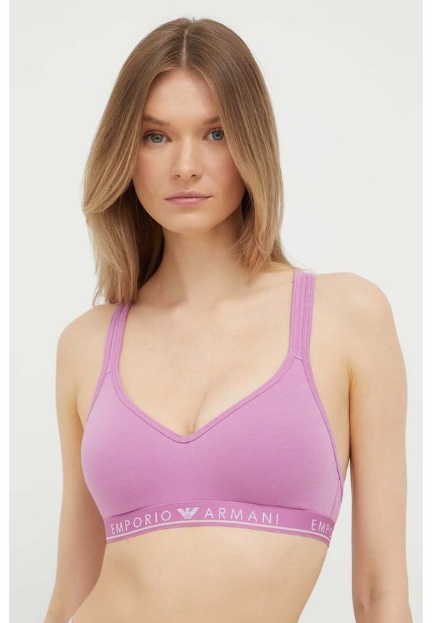 Emporio Armani Underwear biustonosz kolor różowy gładki. Kolor: różowy. Rodzaj stanika: wyciągane miseczki, odpinane ramiączka. Wzór: gładki