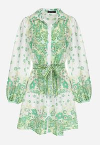 Born2be - Jasnozielona Koszulowa Sukienka z Guzikami i Gumką w Pasie Melija. Kolor: zielony. Materiał: materiał. Wzór: kwiaty. Sezon: wiosna, lato. Typ sukienki: koszulowe #2