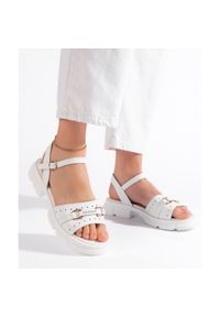 Goodin Skórzane białe sandały damskie. Kolor: biały. Materiał: skóra #3