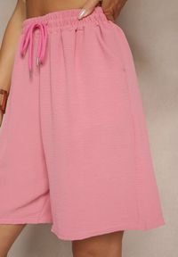 Renee - Jasnoróżowe Szorty z Bawełną High Waist Ozdobione Sznurkiem Talanisse. Okazja: na co dzień, na spacer. Stan: podwyższony. Kolor: różowy. Materiał: bawełna. Wzór: aplikacja. Styl: klasyczny, elegancki, casual #5