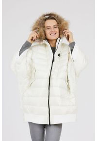 Blauer USA - BLAUER Ecru damski puchowy płaszcz z futrem jenota, Rozmiar XS. Kolor: biały. Materiał: puch, futro #3