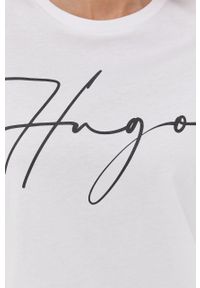 Hugo - HUGO t-shirt bawełniany kolor biały. Kolor: biały. Materiał: bawełna. Wzór: nadruk #3