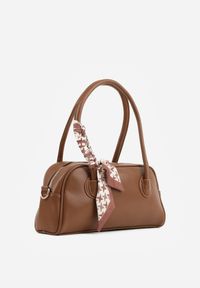 Renee - Brązowa Torebka Bagietka na Ramię z Ozdobną Chustką i Paskiem Anaste. Kolor: brązowy. Styl: elegancki, retro. Rodzaj torebki: na ramię #2