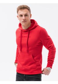 Ombre Clothing - Bluza męska w mocnych kolorach B1351 - czerwona - XXL. Typ kołnierza: kaptur. Kolor: czerwony. Materiał: bawełna, poliester. Wzór: nadruk #5