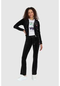 Juicy Couture - JUICY COUTURE Czarna welurowa bluza dresowa damska z haftowanymi wisienkami, Rozmiar L. Kolor: czarny. Materiał: dresówka, welur. Wzór: haft #3